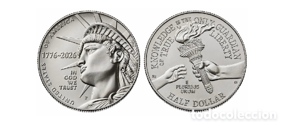 Monedas antiguas de Am&eacute;rica: 1/2 Dolar 2026 USA 250 Aniversario Independencia ceca D