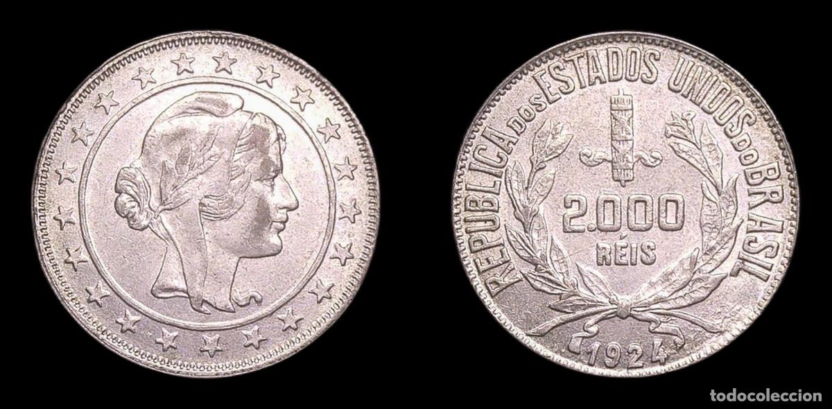 Monedas antiguas de Am&eacute;rica: BRASIL BRAZIL 2000 REIS 1924 EBC PLATA