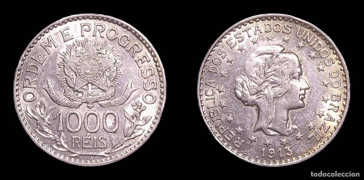 Monedas antiguas de Am&eacute;rica: BRASIL BRAZIL 1000 REIS 1913 EBC-/EBC PLATA