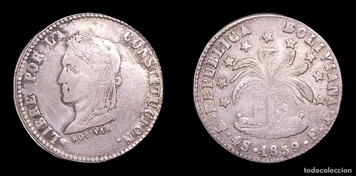 Monedas antiguas de Am&eacute;rica: BOLIVIA 4 SOLES 1859 FJ MBC PLATA