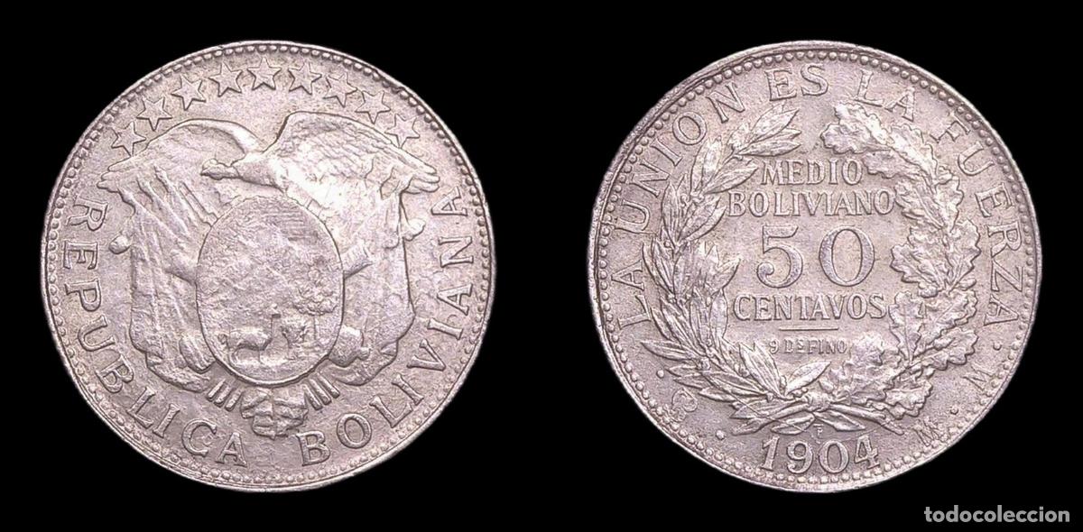 Monedas antiguas de Am&eacute;rica: BOLIVIA POTOSI 50 CENTAVOS 1904 MM MBC PLATA