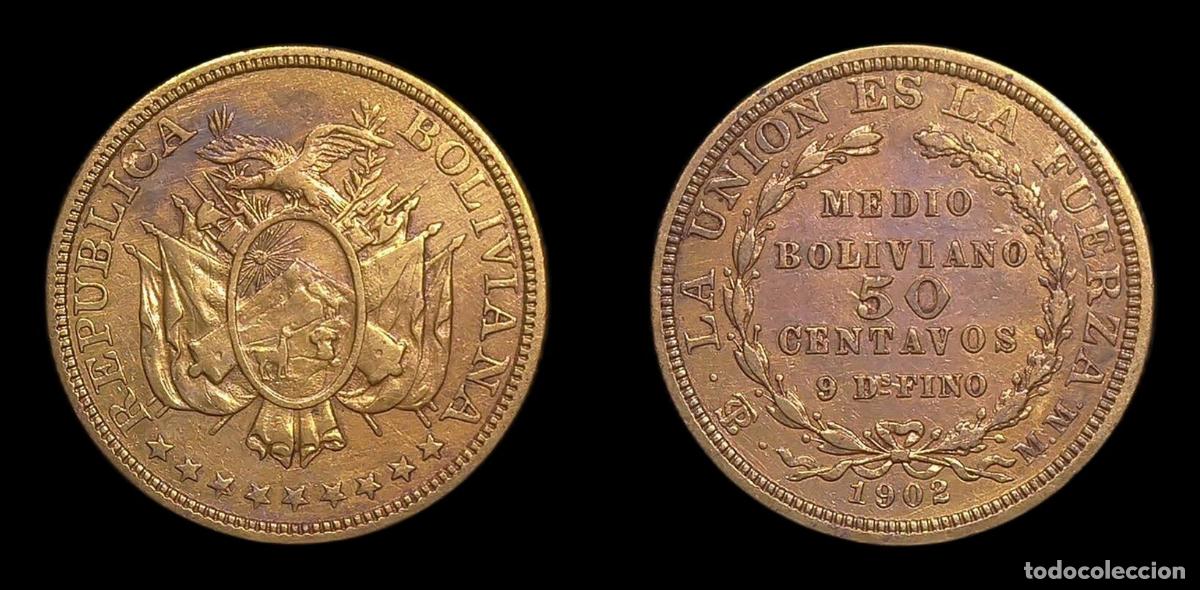 Monedas antiguas de Am&eacute;rica: BOLIVIA POTOSI 1/2 BOLIVIANO 1902 PRUEBA EN BRONCE &rdquo;PATTERN&rdquo;