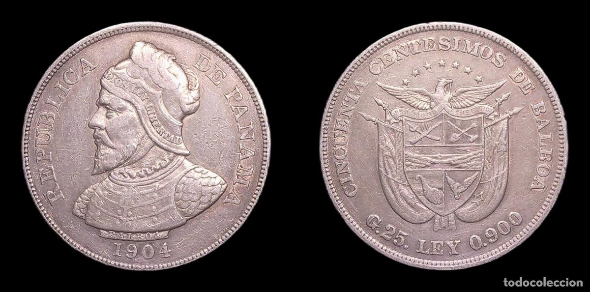 Monedas antiguas de Am&eacute;rica: PANAMA 50 CENTESIMOS DE BALBOA 1904