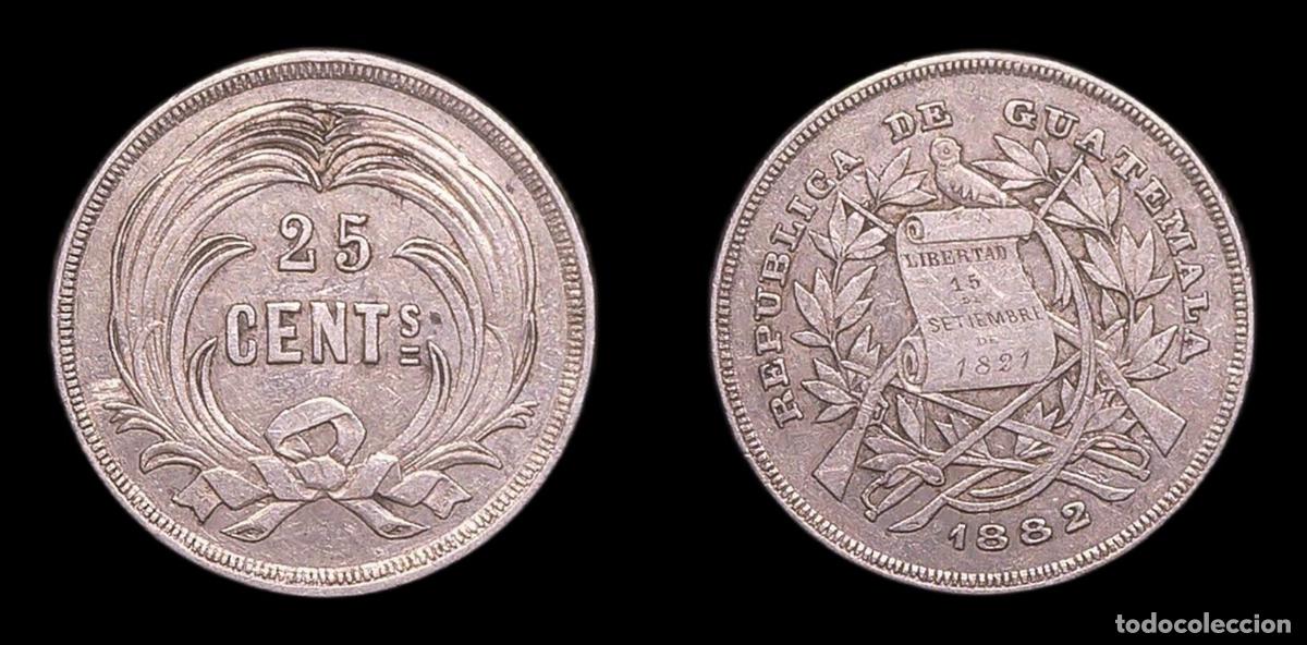 Monedas antiguas de Am&eacute;rica: GUATEMALA 25 CENTAVOS 1882 KM 206 RARA
