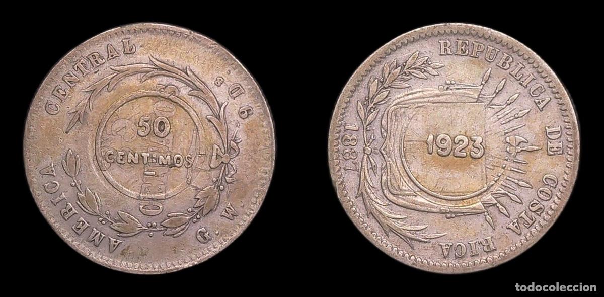 Monedas antiguas de Am&eacute;rica: COSTA RICA 50 CENTIMOS 1923 ACU&Ntilde;ADA SOBRE 25 CENTAVOS 1887