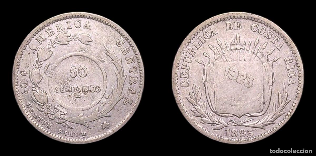 Monedas antiguas de Am&eacute;rica: COSTA RICA 50 CENTIMOS 1923 SOBRE 25 CENTAVOS 1893