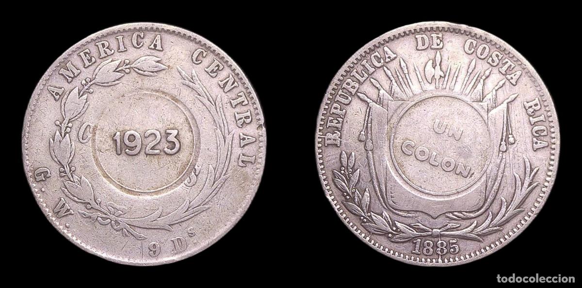 Monedas antiguas de Am&eacute;rica: COSTA RICA 1 COLON 1923 ACU&Ntilde;ADA SOBRE 50 CENTAVOS 1885