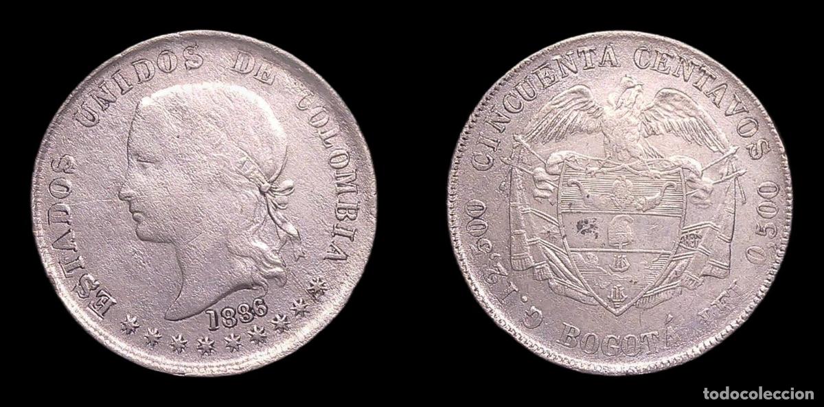 Monedas antiguas de Am&eacute;rica: COLOMBIA BOGOTA 50 CENTAVOS 1886