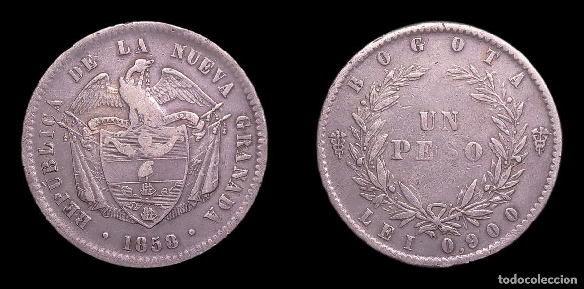 Monnaies anciennes d'Am&eacute;rique: COLOMBIA NUEVA GRANADA BOGOTA 1 PESO 1858