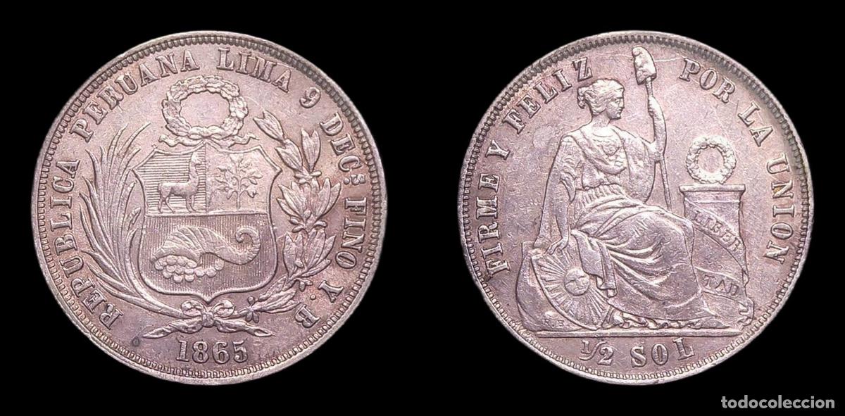 Monedas antiguas de Am&eacute;rica: PERU LIMA 1/2 SOL 1865 MBC+/EBC