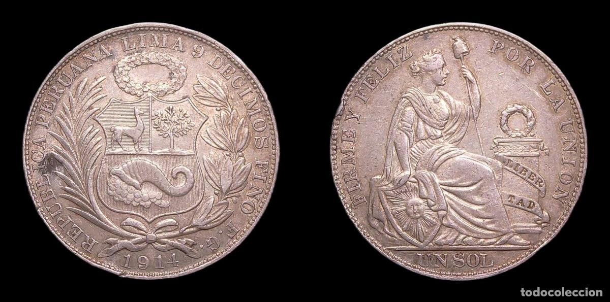 Monedas antiguas de Am&eacute;rica: PERU 1 SOL 1914 FG . . - Foto 2