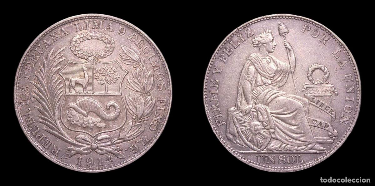 Monedas antiguas de Am&eacute;rica: PERU 1 SOL 1914 FG . . - Foto 1