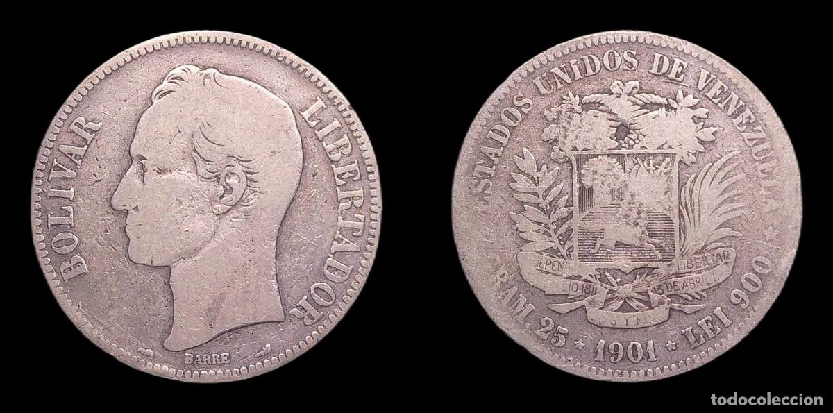 Monedas antiguas de Am&eacute;rica: VENEZUELA 5 BOLIVARES 1901