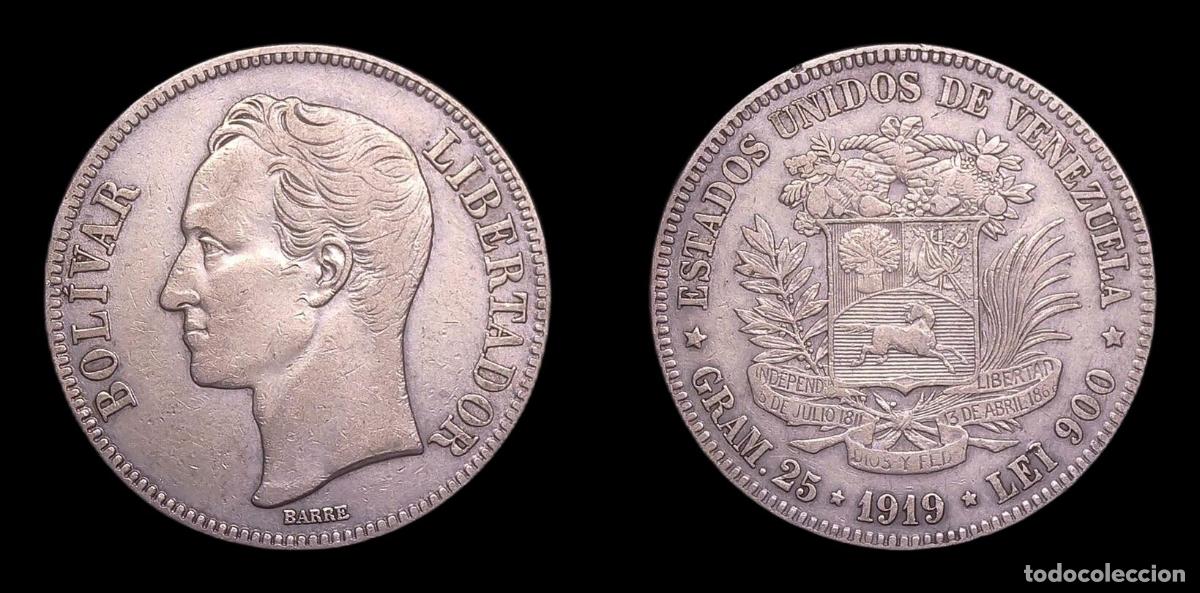 Monedas antiguas de Am&eacute;rica: VENEZUELA 5 BOLIVARES 1919