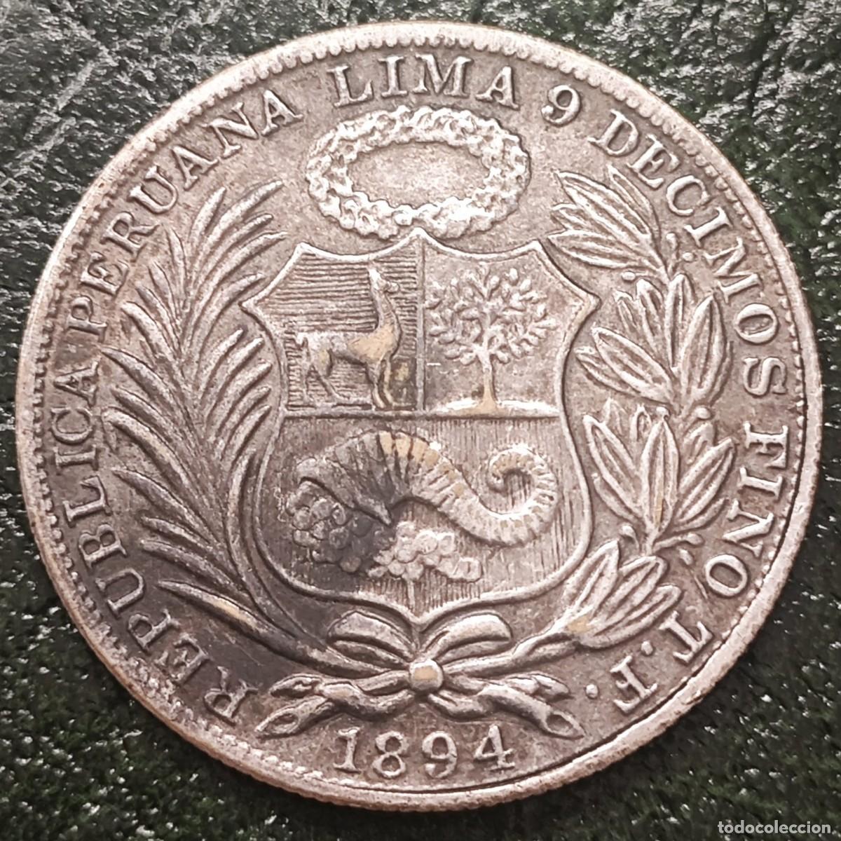 Monedas antiguas de Am&eacute;rica: 1 Sol Per&uacute; 1894 - Plata 900 - Foto 2