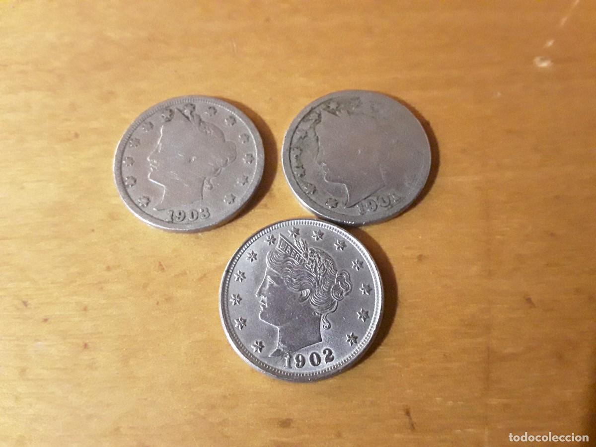 Monedas antiguas de Am&eacute;rica: ESTADOS UNIDOS - LOTE 5 CENTS A&Ntilde;O 1901 + 1902 + 1903.