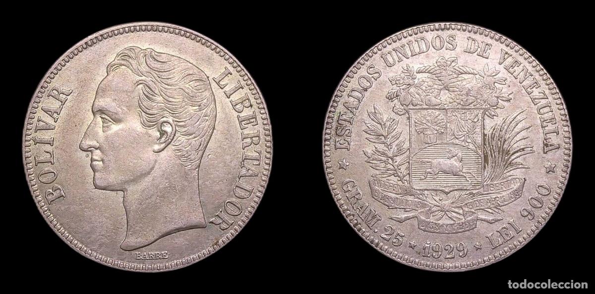 Monedas antiguas de Am&eacute;rica: VENEZUELA 5 BOLIVARES 1929