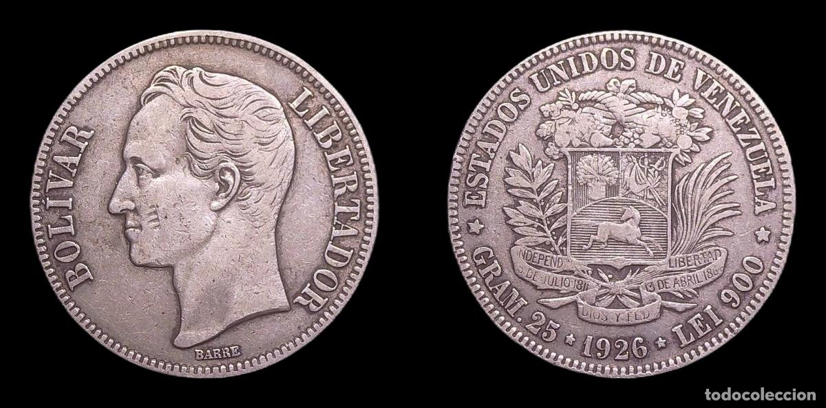 Monedas antiguas de Am&eacute;rica: VENEZUELA 5 BOLIVARES 1926