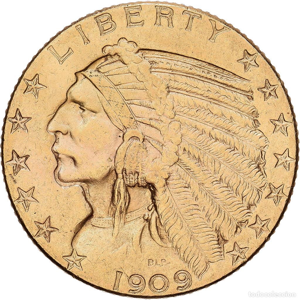 Monedas antiguas de Am&eacute;rica: [#1168080] Estados Unidos, $5, Half Eagle, Indian Head, 1909, Philadelphia, Oro, MBC+