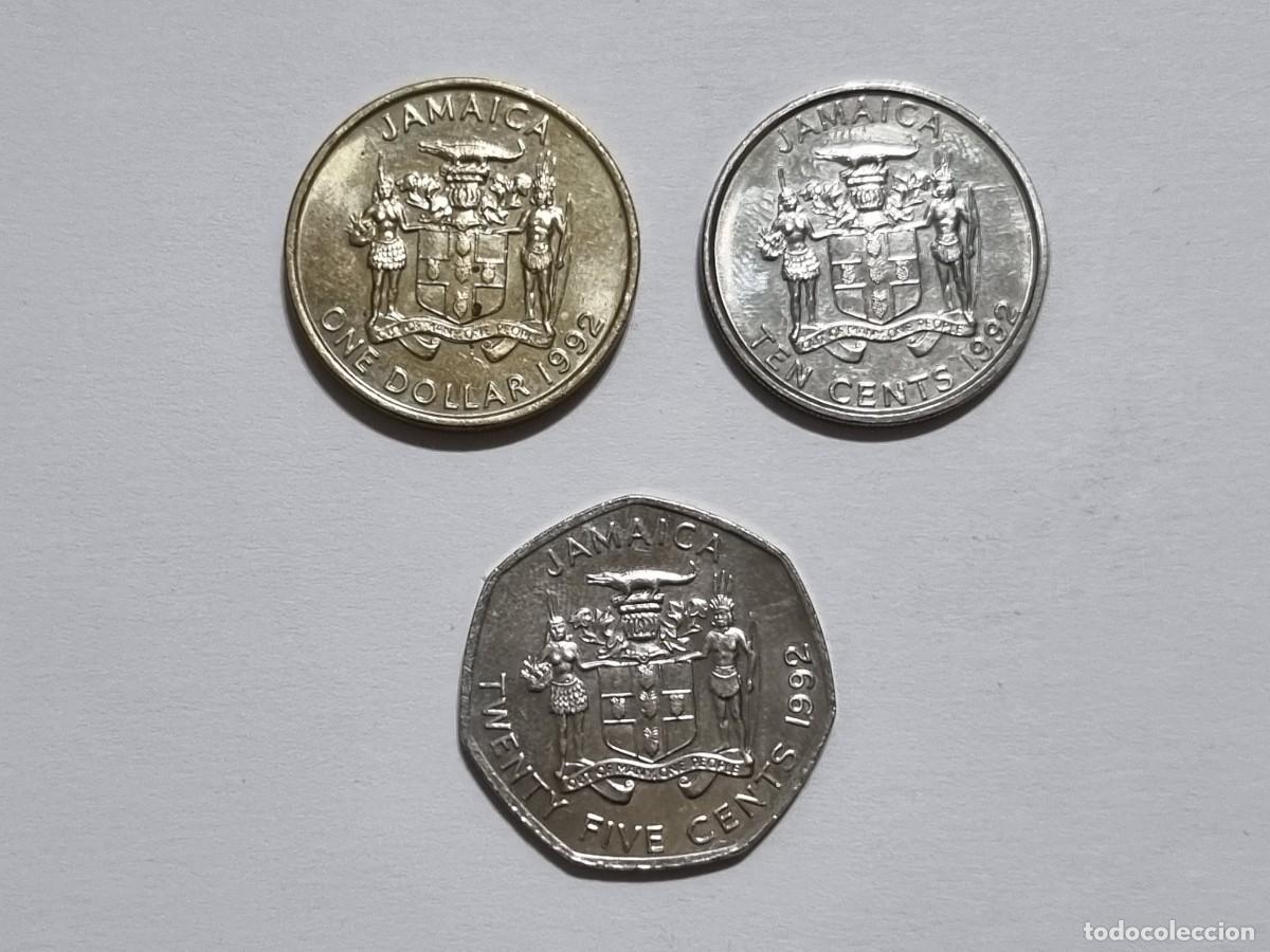 Monedas antiguas de Am&eacute;rica: Antigua SC Moneda 1 Dolar Jamaicano 25-10 Cents Centavos 1992 Jamaica