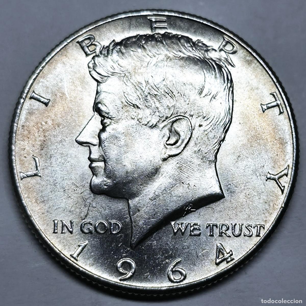 Monedas antiguas de Am&eacute;rica: MONEDA PLATA ESTADOS UNIDOS 1/2 DOLAR 1964, KENNEDY EBC