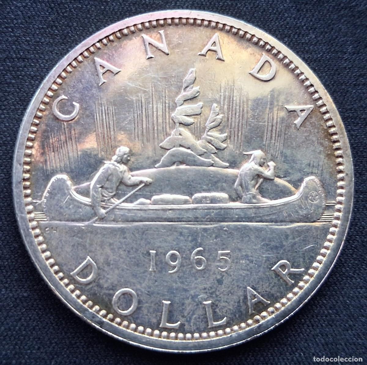 Monedas antiguas de Am&eacute;rica: Moneda de plata 1 D&oacute;lar 1965 ( Canad&aacute; ) 23,32g. Ag 0.800 (Estilo medio duro, 5 pesetas, 1 paquillo)
