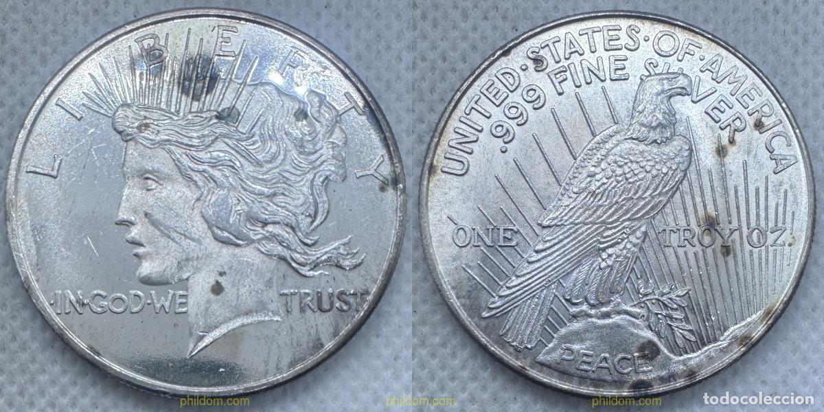 Monedas antiguas de Am&eacute;rica: 4641 ESTADOS UNIDOS 1923 1 OZ. 999 SILVER ROUND - PEACE DOLLAR LIBERTY