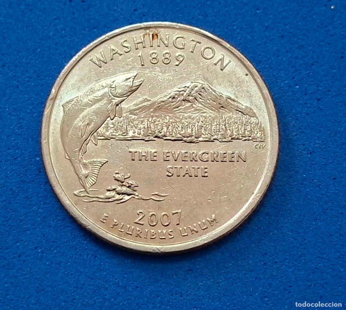 Monedas antiguas de Am&eacute;rica: Moneda Estados Unidos. USA. Quarter. &frac14; dolar. A&ntilde;o 2007. P. Estado: Washington. 50 state quarter