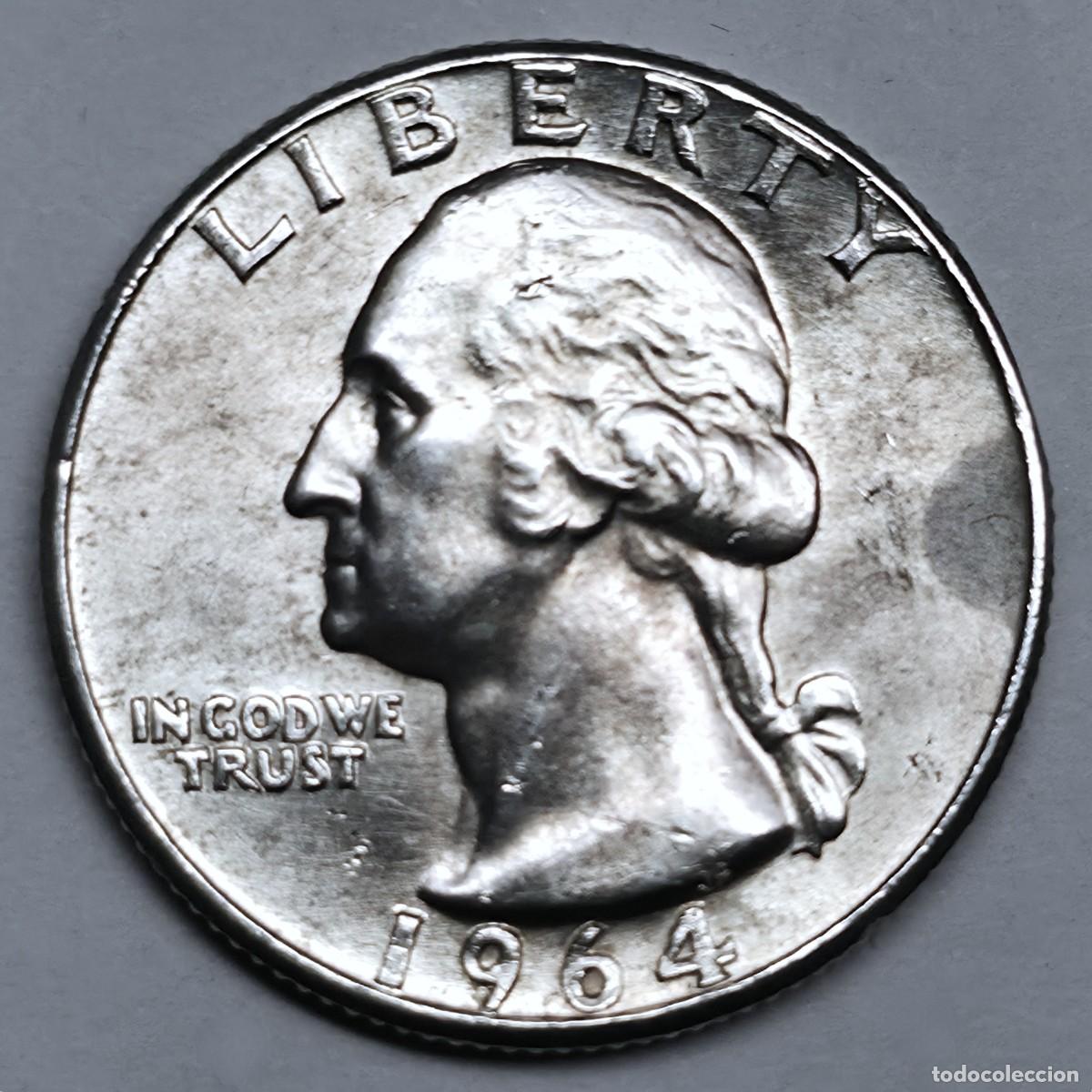 Monedas antiguas de Am&eacute;rica: MONEDA PLATA ESTADOS UNIDOS 1/4 DOLAR 1964