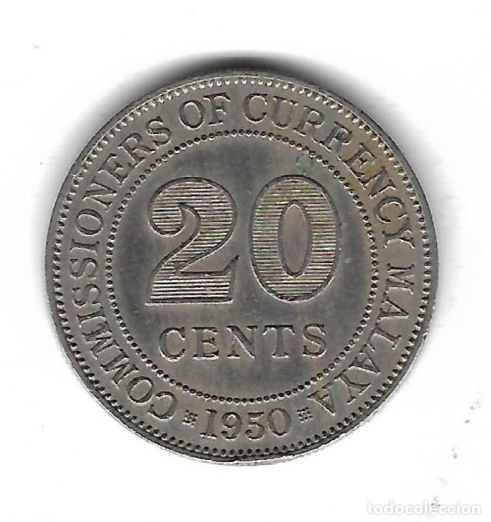 Monedas antiguas de Asia: MONEDA. MALAYA. 20 CENTIMOS. 1950 - Foto 2