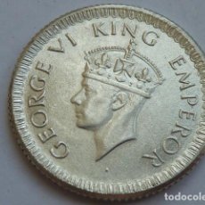 Monedas antiguas de Asia: MONEDA DE PLATA DE 1/4 DE RUPIA DE 1943, INDIA BRITANICA, JORGE VI REY EMPERADOR, INGLATERRA, S/C-