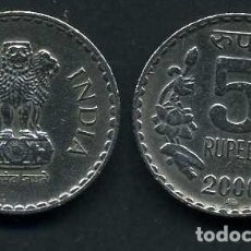 Monedas antiguas de Asia: REPUBLICA DE LA INDIA 5 RUPIAS AÑO 2000 ( LEONES ANTROPOMORFOS ) Nº2. Lote 182004860