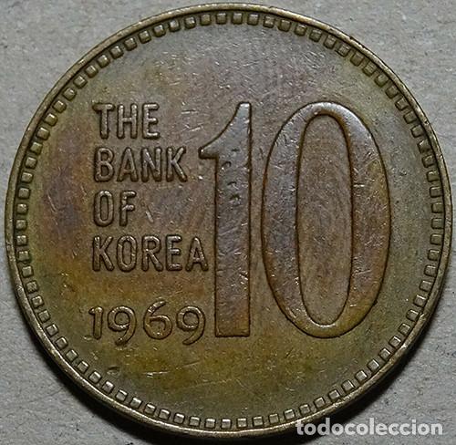 Monedas antiguas de Asia: COREA DEL SUR - 10 WON - 1969 - BRONCE - E.B.C++ - Foto 2
