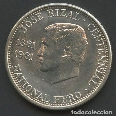 Monedas antiguas de Asia: FILIPINAS, MONEDA PLATA, JOSE RIZAL, VALOR: HALF PESO, 1961, COIN SILVER PHILIPPINES, (ESCASA). Lote 210701834
