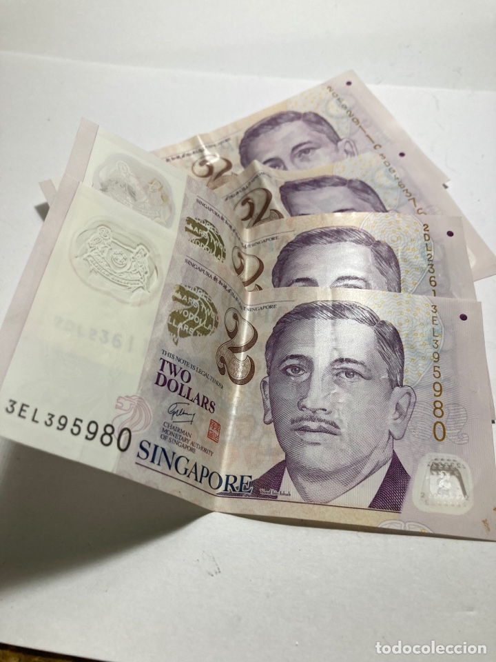Monedas antiguas de Asia: 4 billetes de 2 dollars Singapur - Foto 1