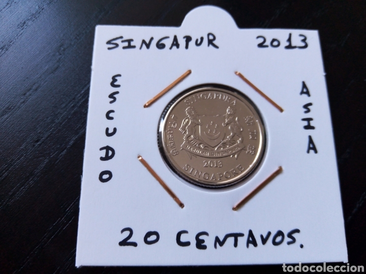 Monedas antiguas de Asia: Moneda 20 centavos Singapur a&ntilde;o 2013 ebc encartonada - Foto 1