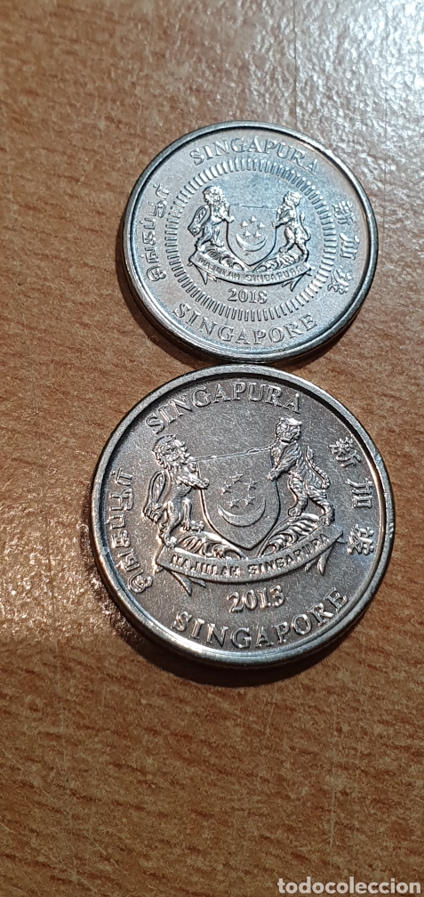 Monedas antiguas de Asia: 2 monedas singapur 10,20 cent. 2018 - Foto 2