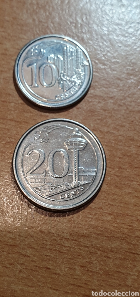 Monedas antiguas de Asia: 2 monedas singapur 10,20 cent. 2018 - Foto 1