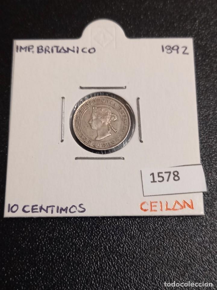 Monedas antiguas de Asia: Ceilan 10 c&eacute;ntimos 1892 - Foto 1