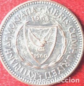 Monedas antiguas de Asia: moneda chipre 1963 5 mils - Foto 1