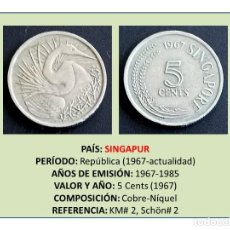 Monedas antiguas de Asia: MONEDA DE 5 CENTS (1967) (SINGAPUR). Lote 242945060