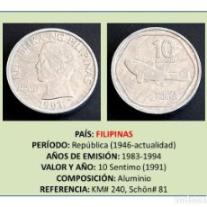 Monedas antiguas de Asia: MONEDA DE 10 SENTIMO (1991) (FILIPINAS). Lote 242945325