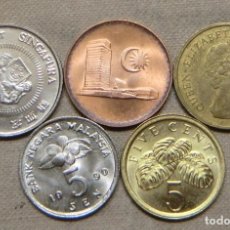 Monedas antiguas de Asia: 5 MONEDAS MALAYSIA+SINGAPORE+HONG KONG SIN REPETIR SC. Lote 363203845