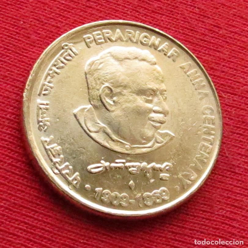 Monedas antiguas de Asia: India 5 rupees 2009 Perarignar Anna unc - Foto 1
