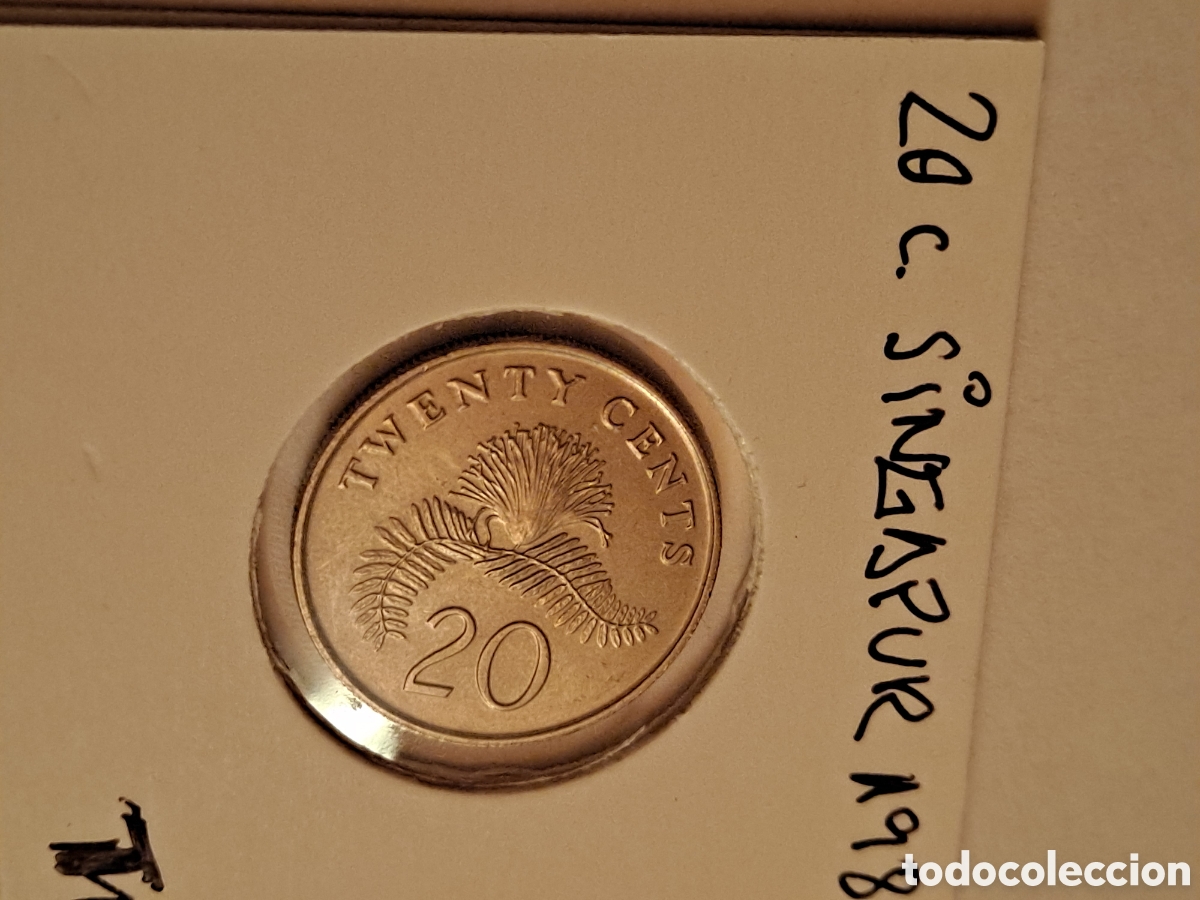 Monedas antiguas de Asia: Moneda de 20 c. de SINGAPUR, a&ntilde;o 1987, practicamente nueva - Foto 1