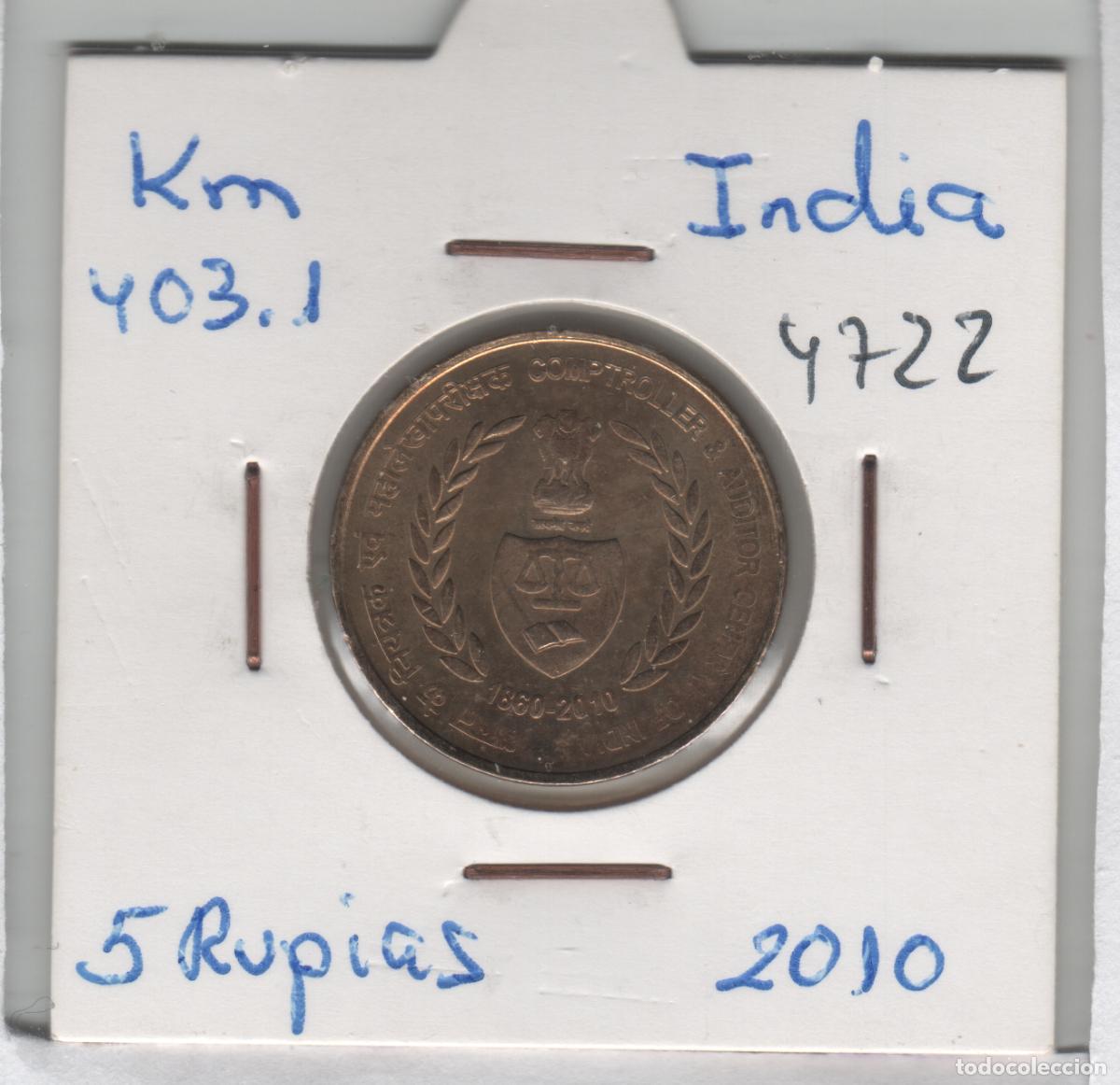 Monedas antiguas de Asia: MONEDA INDIA 5 RUPIAS 2010 - Foto 1
