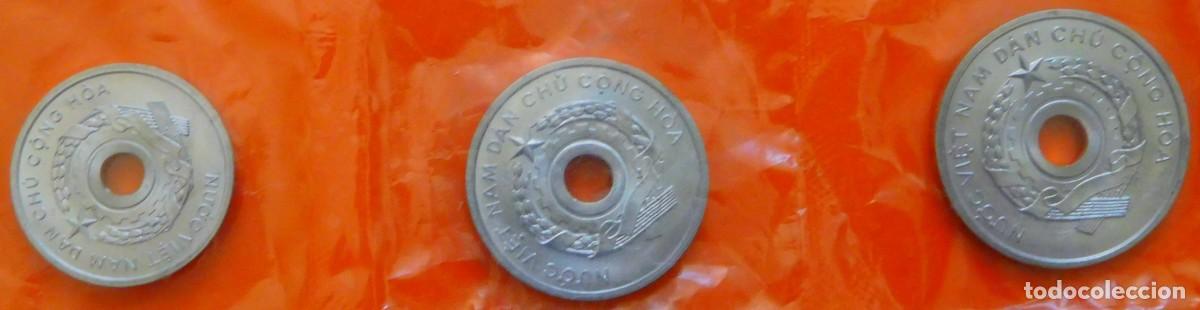 Monedas antiguas de Asia: VIETNAM DEL NORTE, SERIE DE TRES MONEDAS, 1958. BLISTER ORIGINAL. RARAS, ESCASAS.