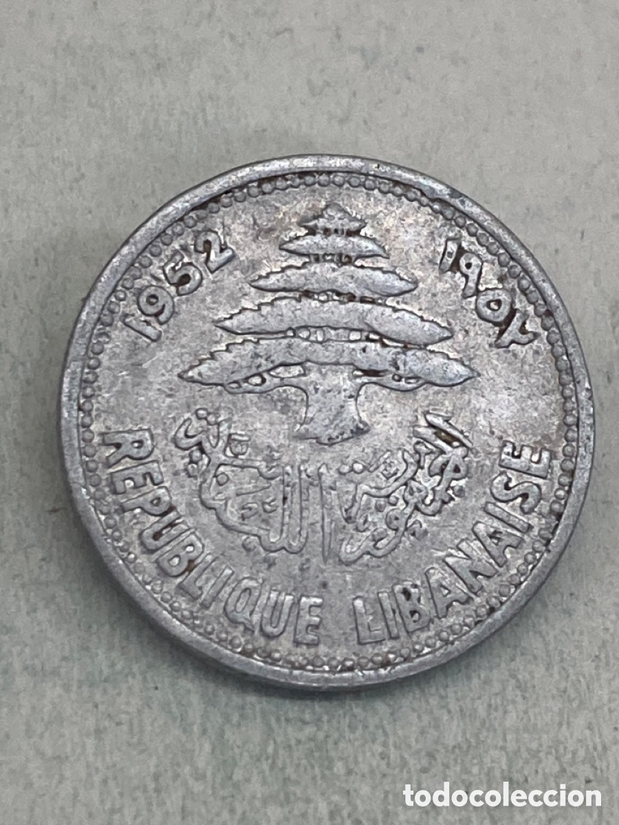 Monedas antiguas de Asia: Moneda de 5 Piastres 1952 L&iacute;bano M1 - Foto 2