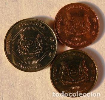 Monedas antiguas de Asia: Lote de 3 monedas de Singapur s/c - Foto 1