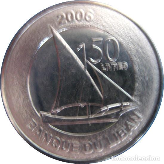 Monedas antiguas de Asia: L&iacute;bano 2006, 50 Libras KM#37a./ Sin Circular.